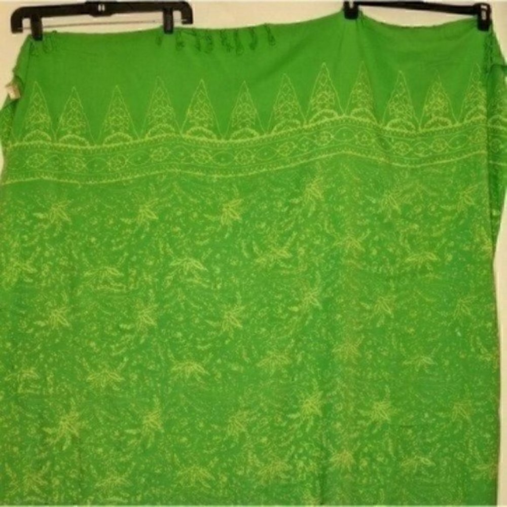 Green NWT Tropical Batik Beach Sarong Pareo Wrap Skirt Swimsuit Cover Up 45x65 - Picture 5 of 6
